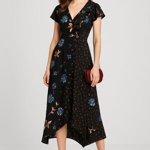 Xhilaration Black Asymmetrical Dress with Blue Floral Print